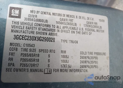 2009 Chevrolet Silverado 1500 Lt z USA, uszkodzony, nr VIN 3GCEC230X9G290020